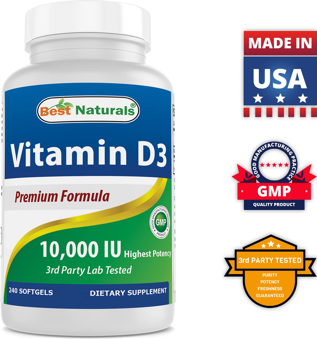Frasco suplemento vitamínico Best Naturals B12 y D3