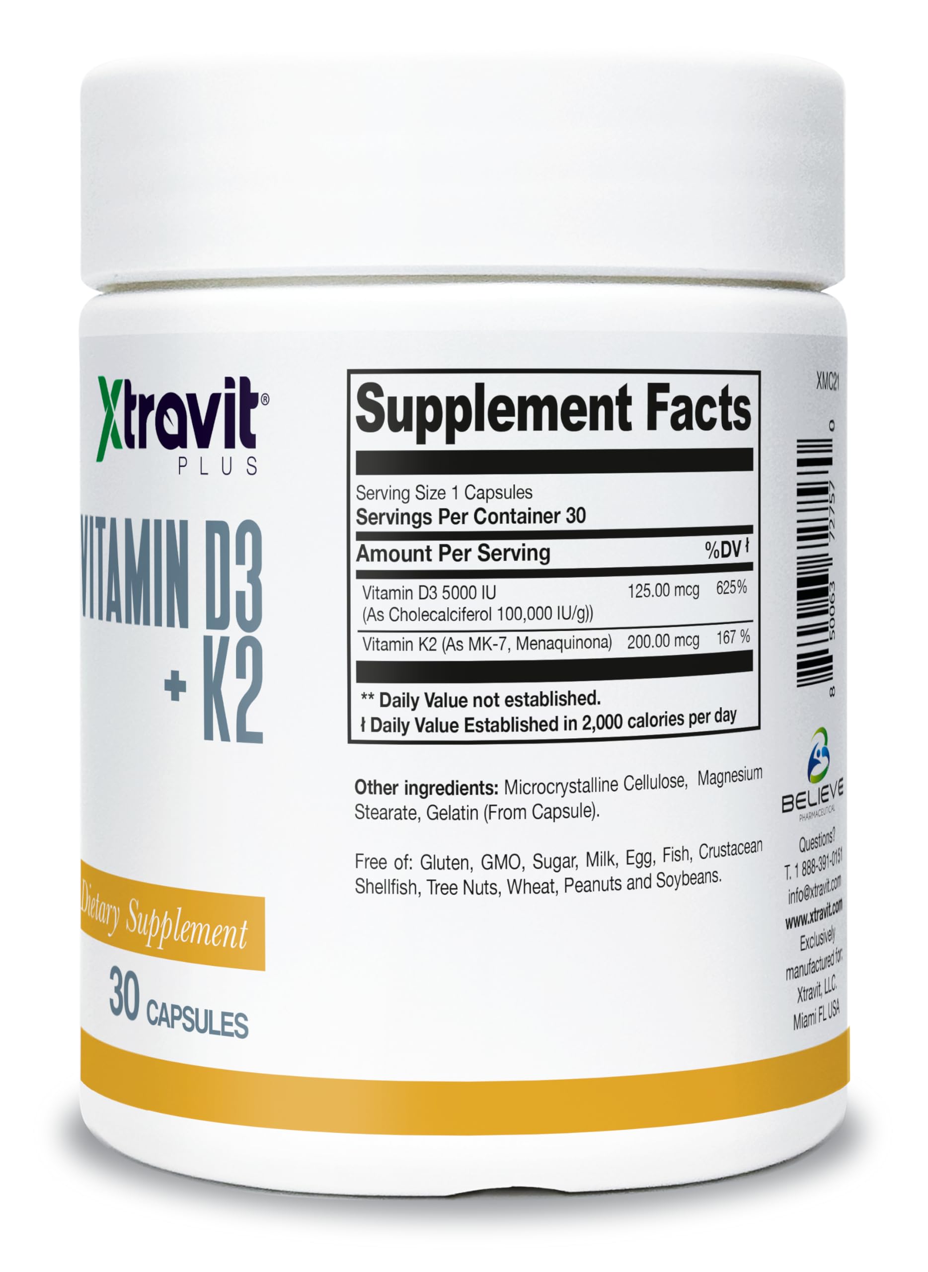 Frasco suplemento Xtravit vitamina D3 K2 30 cápsulas