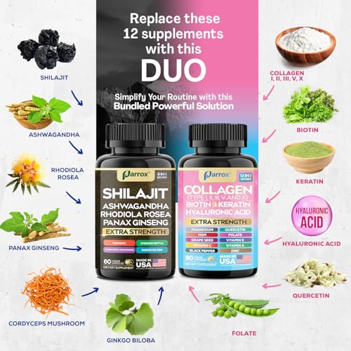 Frasco suplementos Parrox con Shilajit y colágeno