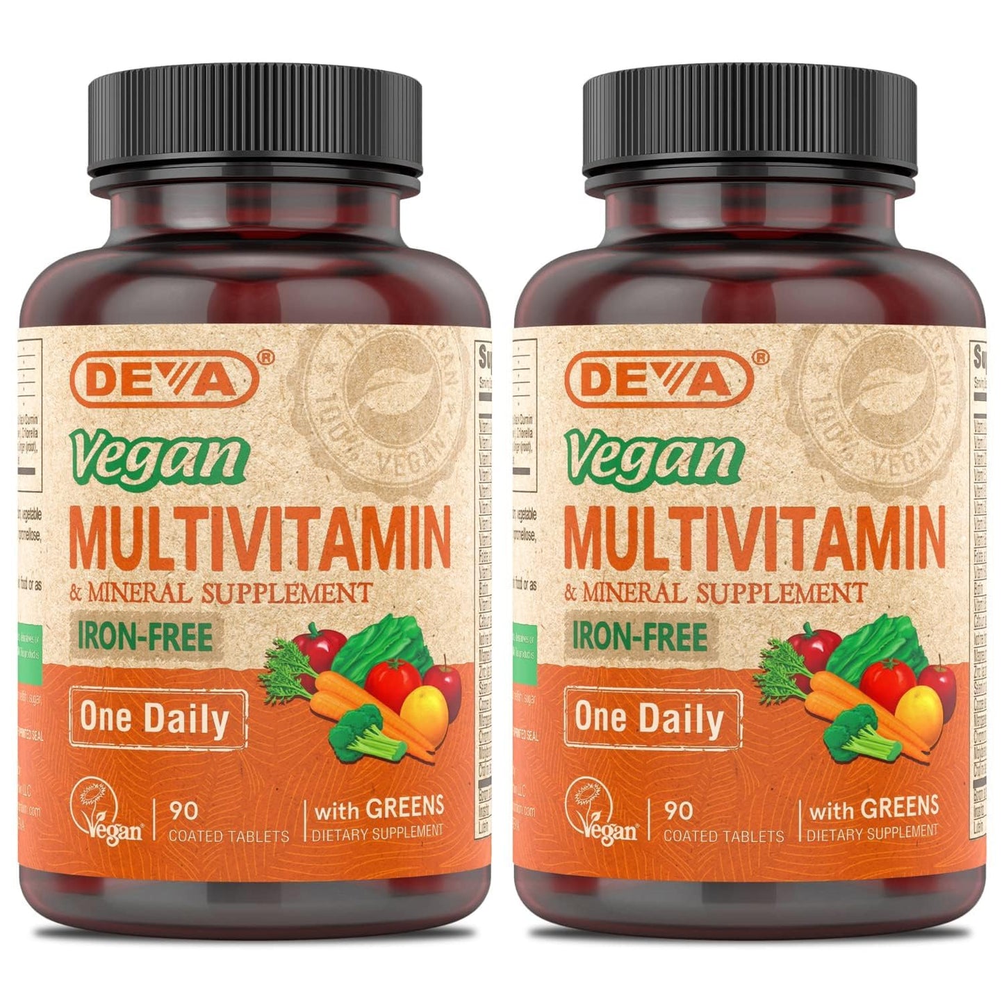 Frascos de suplemento multivitamínico vegano DEVA