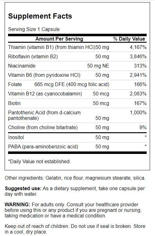 Frasco Swanson B-50 B-Complex complejo vitamina B alta biodisponibilidad