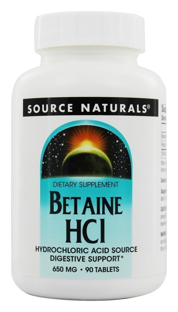 Frasco de tableta de Betaína HCl de Source Naturals