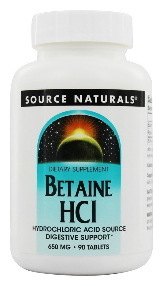 Frasco de tableta de Betaína HCl de Source Naturals