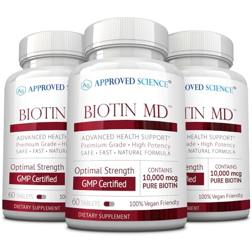 Frasco de tabletas veganas Biotin MD Approved Science 10,000 mcg