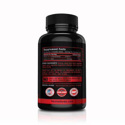 Frasco tabletas masticables vitamina k2 d3 revive herbs