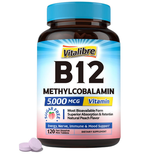 Frasco de tabletas sublinguales de vitamina B12 Vitalibre