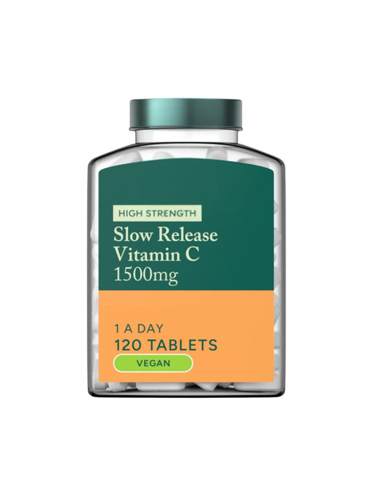 Frasco de tabletas blancas Vitamina C 1500mg liberación lenta H and B