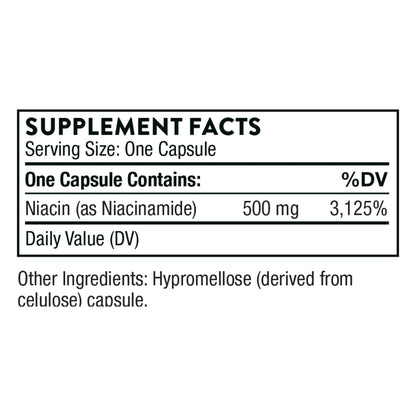 Frasco THORNE Niacinamida 180 cápsulas sin gluten vitamina b3