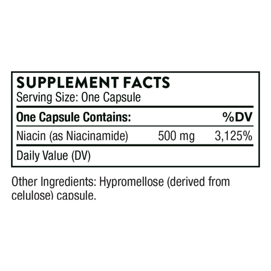 Frasco THORNE Niacinamida 180 cápsulas sin gluten vitamina b3