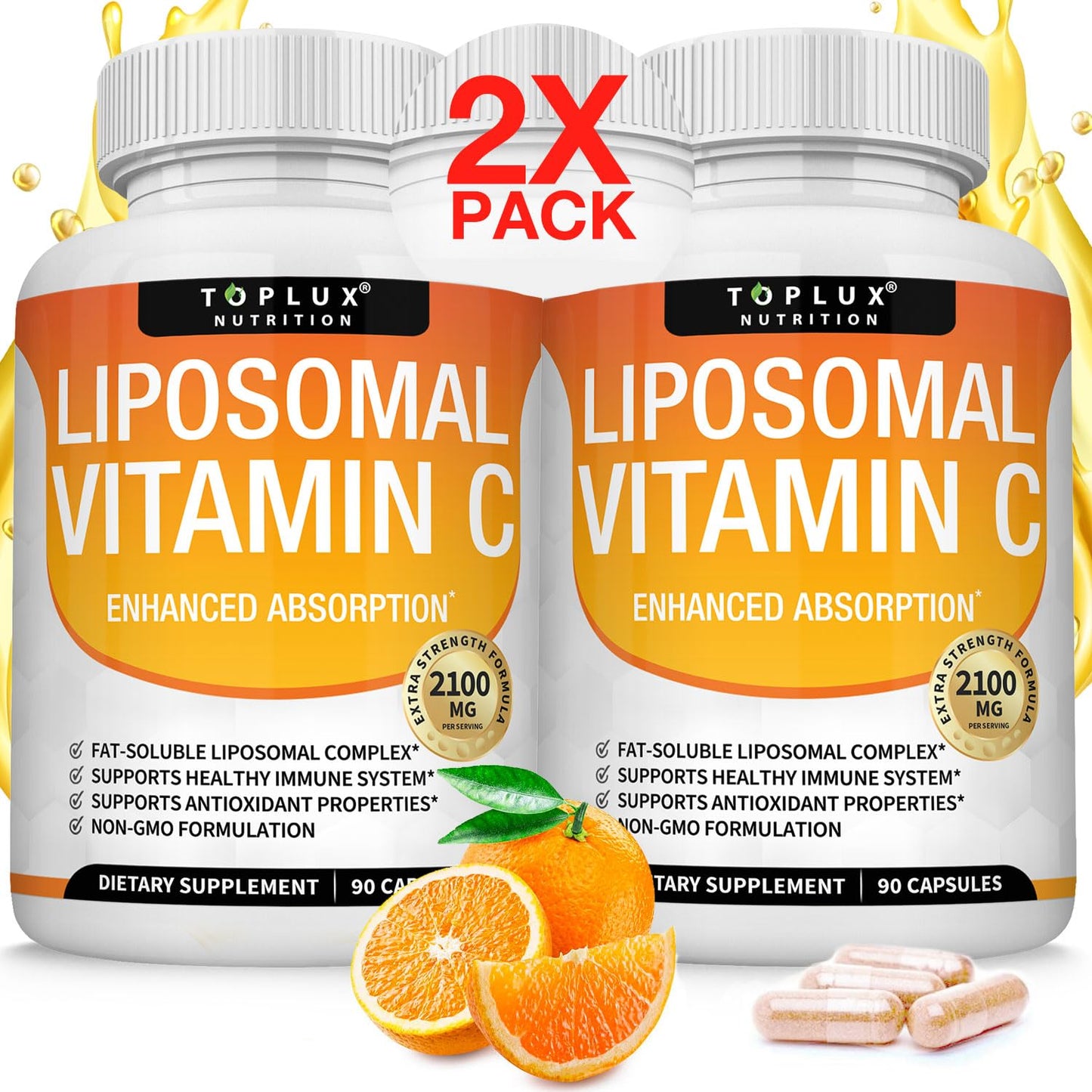 Frasco Toplux vitamina C liposomal 2100mg 90 cápsulas