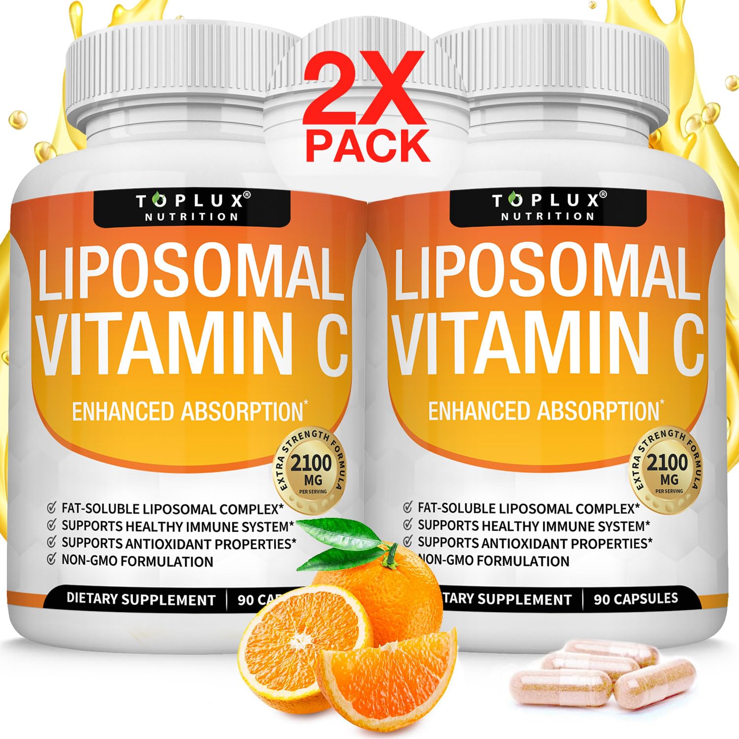 Frasco Toplux vitamina C liposomal 2100mg 90 cápsulas