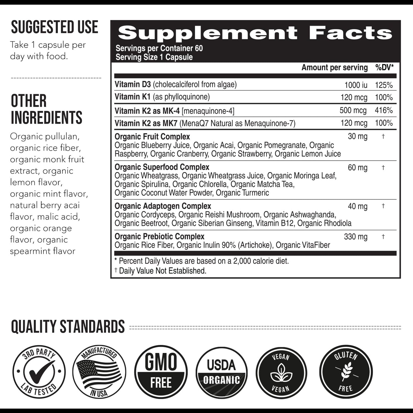 Frasco Total K2 vitamina K2 MK7 MK4 y K1