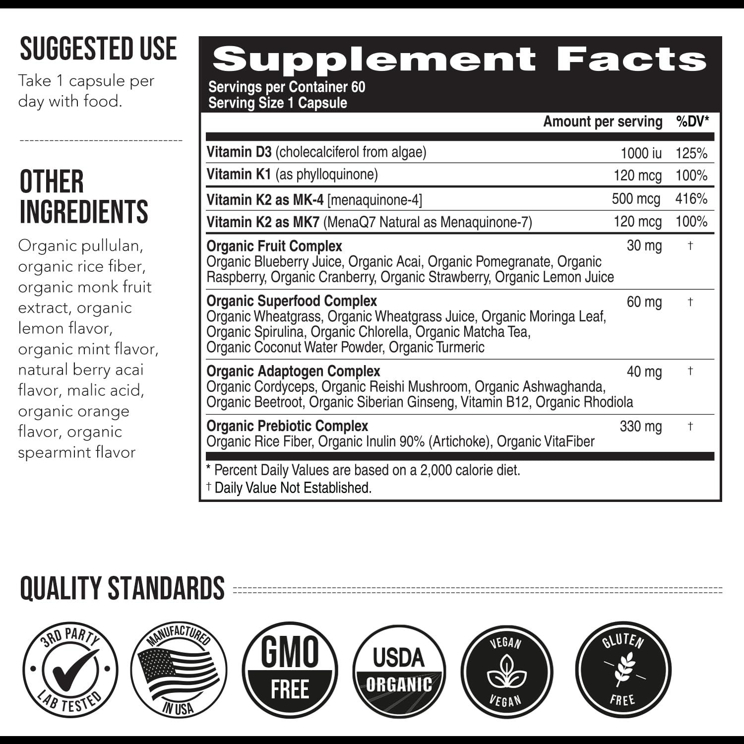 Frasco Total K2 vitamina K2 MK7 MK4 y K1