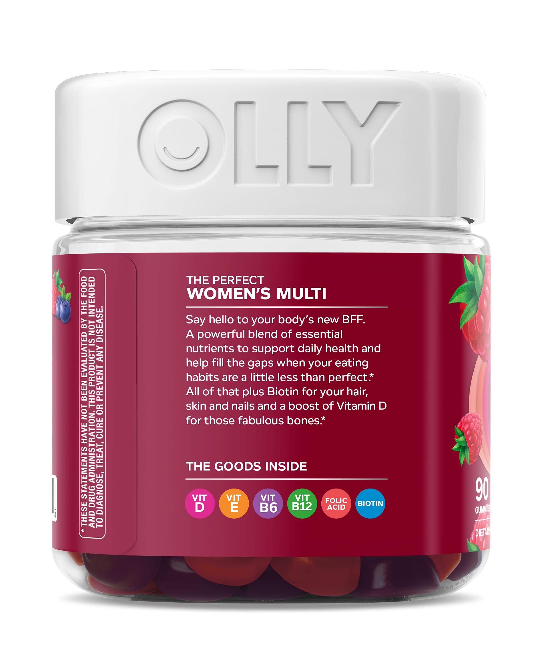 Frasco transparente de gomitas multivitamínicas OLLY.