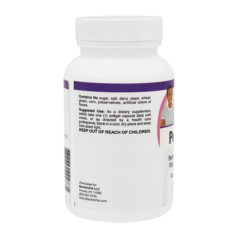 Frasco trasero con información Vitamina E BariatricPal Perfect E