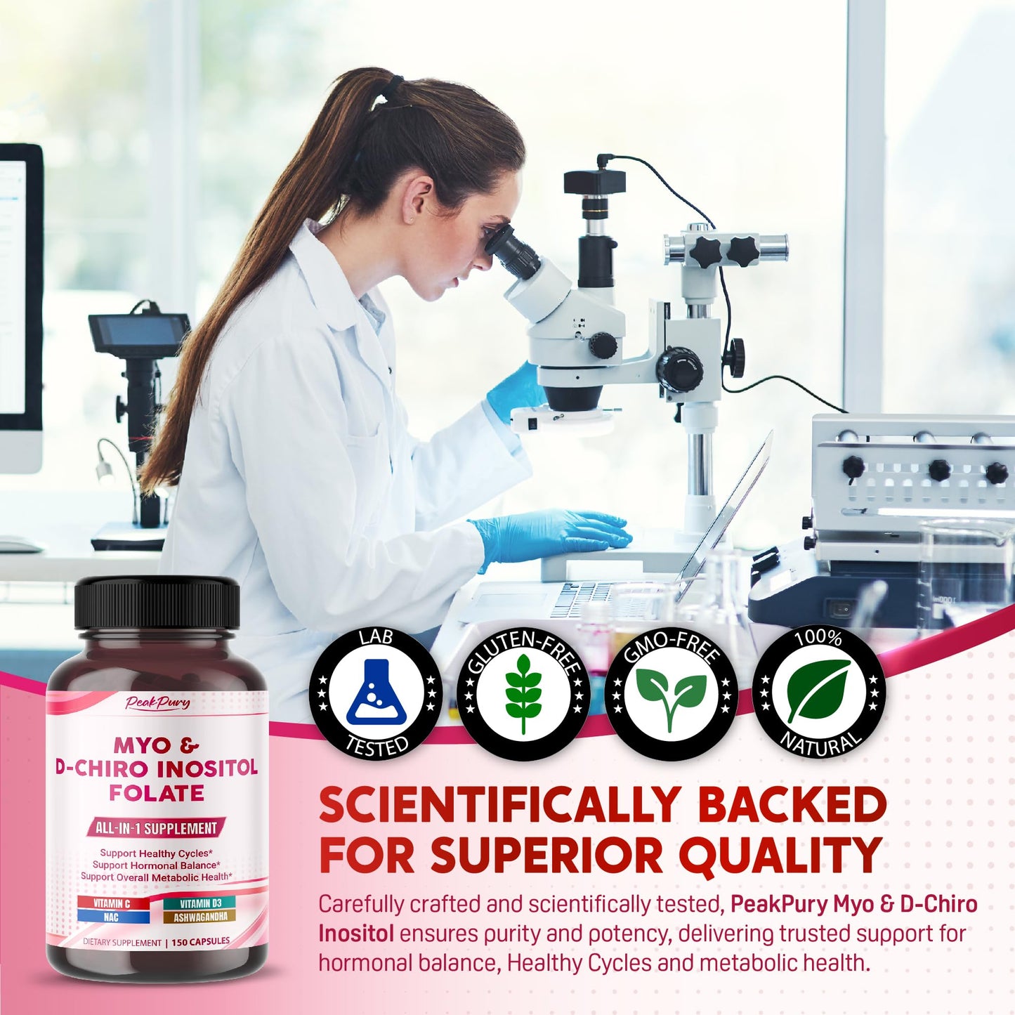Frasco trasero PEAKPURY Ultra inositol con ingredientes activos