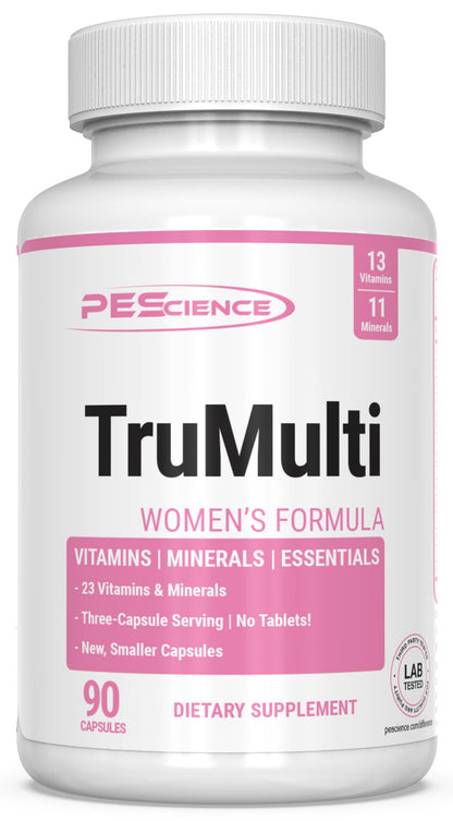 Frasco de TruMulti multivitamínico para mujeres con vitaminas de calidad