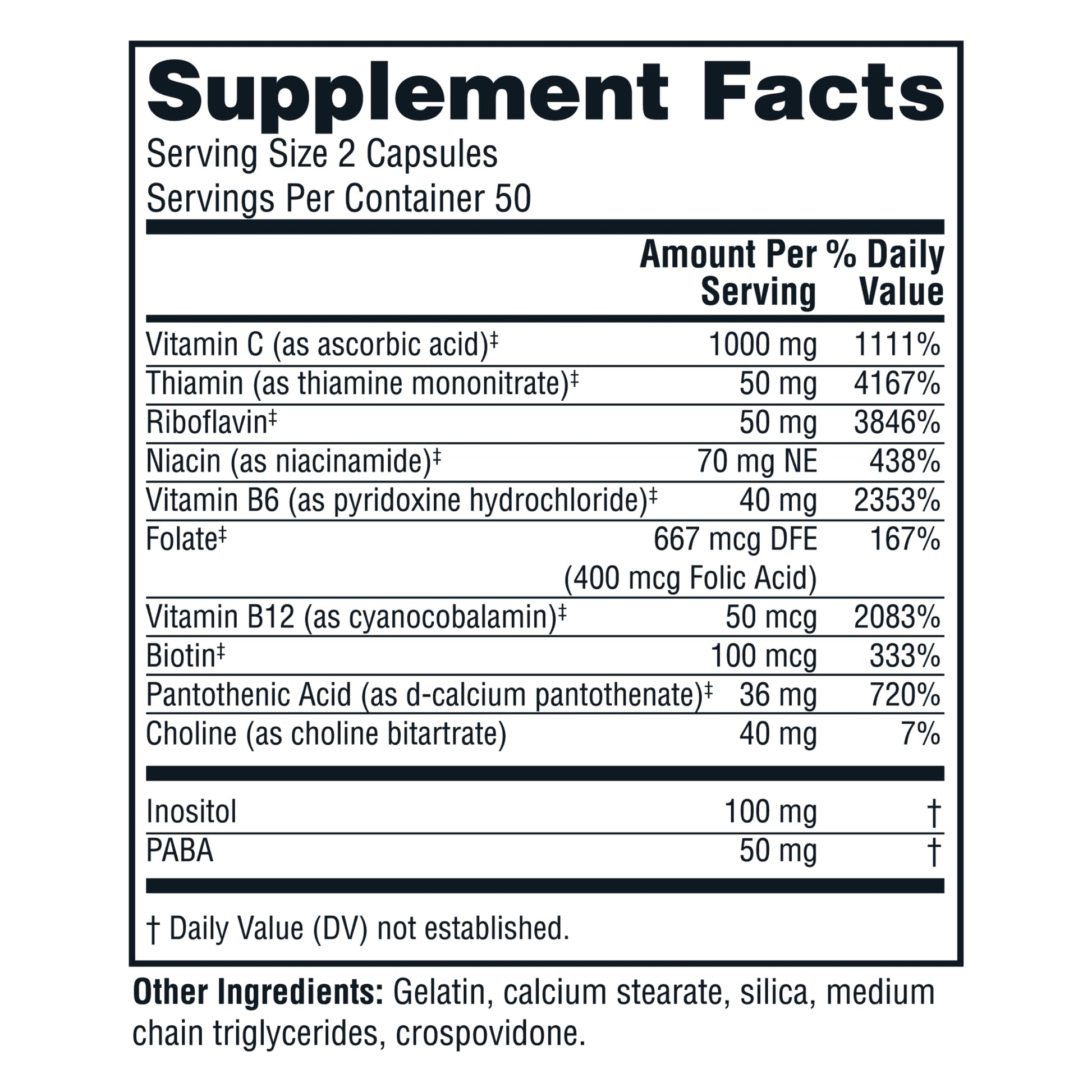 Frasco Twinlab Complejo B vitamina C 1000mg 100 cápsulas