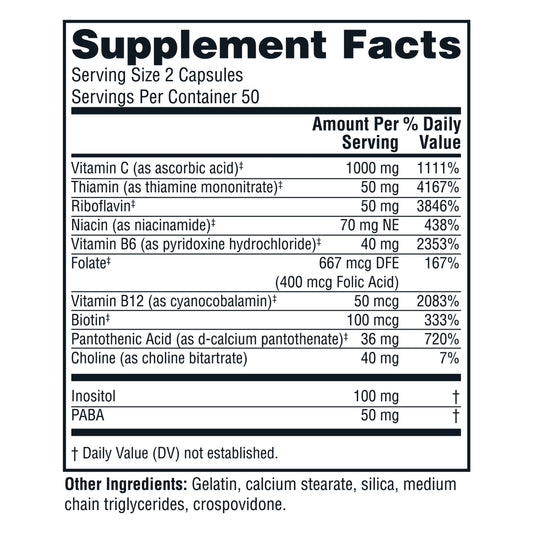 Frasco Twinlab Complejo B vitamina C 1000mg 100 cápsulas