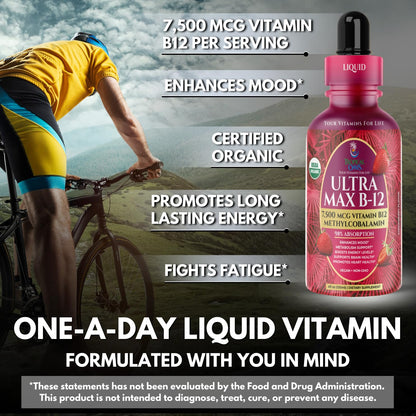 Frasco Ultra Max B12 líquida sabor fresa 4oz