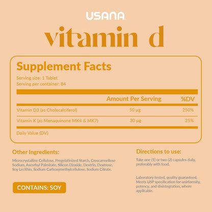 Frasco USANA vitamina d máxima fuerza 2000 ui 84 tabletas