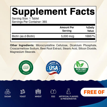 Frasco Vitamatic Biotina 365 tabletas para cabello y piel