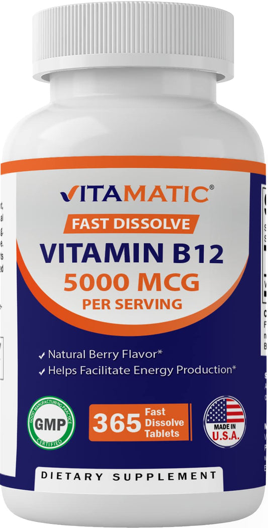 Frasco Vitamatic Vitamina B12 365 tabletas sabor berries