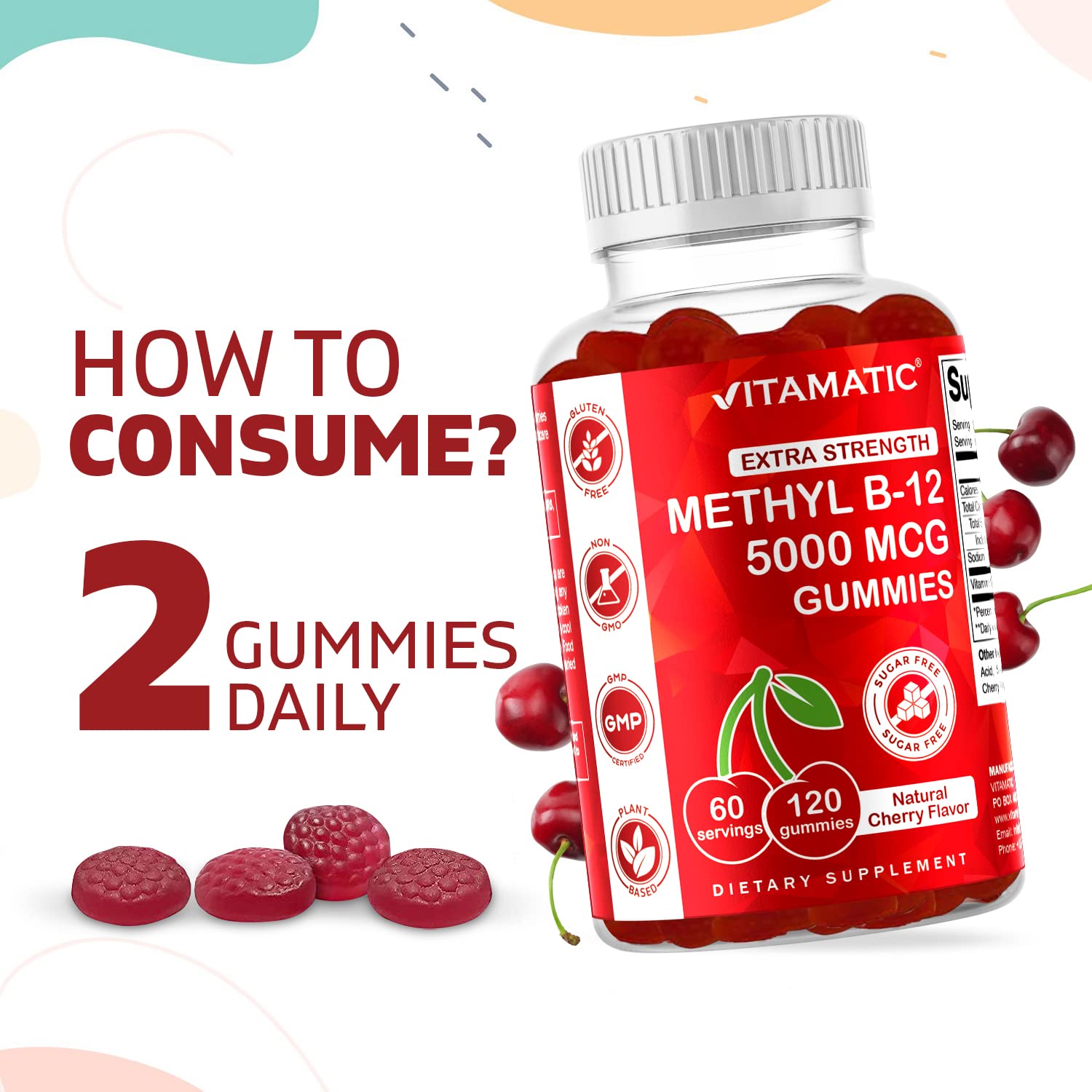 Frasco Vitamatic Vitaminas B12 gummies soporte metabolismo