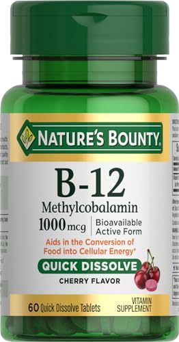 Frasco Vitamin B-12 Nature's Bounty disolución rápida 1000 mcg sabor cereza