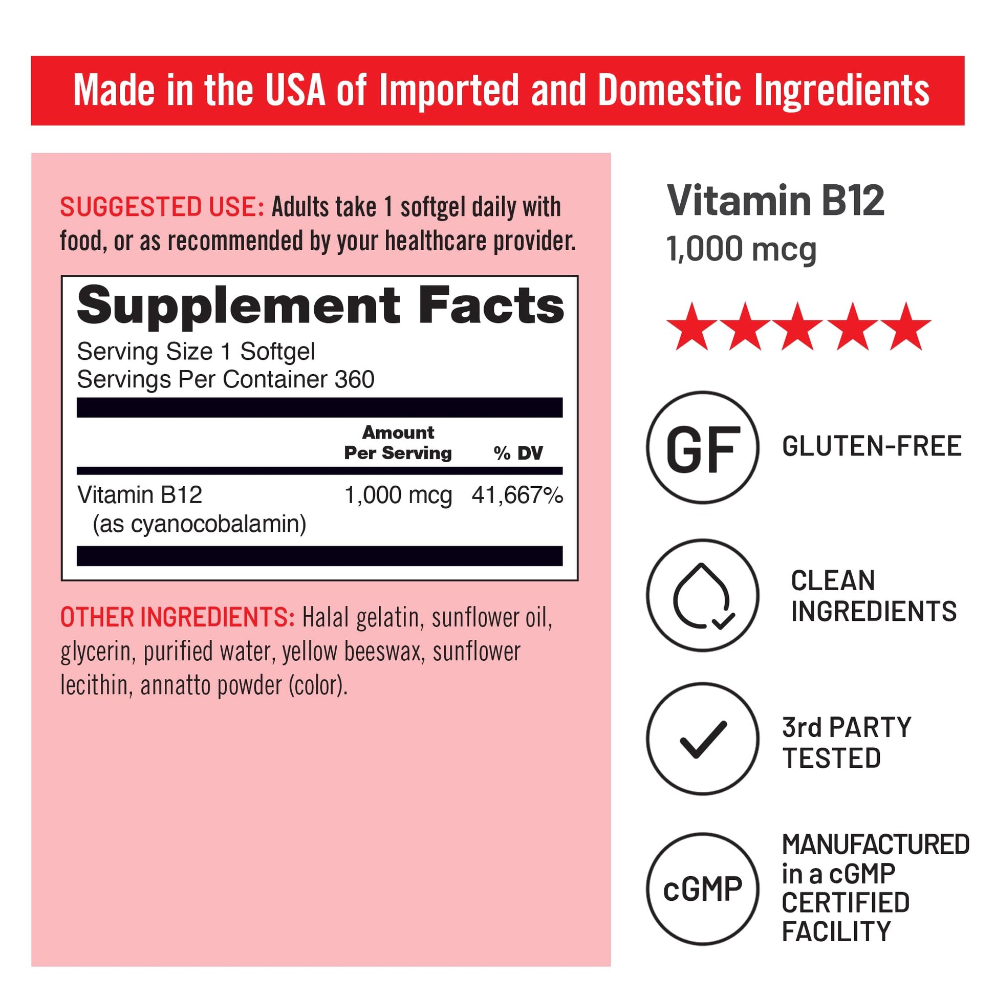 Frasco Vitamin B12 NatureWise y cápsulas