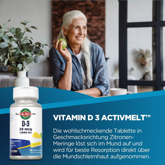 Frasco vitamin d3 1000 ui kal tabletas sabor limón 100 unidades