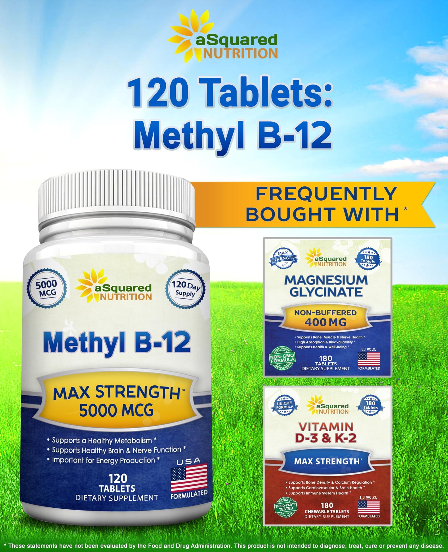 Frasco vitamina b12 5000 mcg aSquared Nutrition efecto rápido