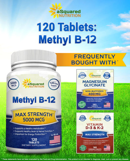 Frasco vitamina b12 5000 mcg aSquared Nutrition efecto rápido