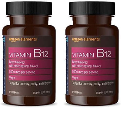Frasco Amazon Elements vitamina B12 5000mcg 65 pastillas masticables