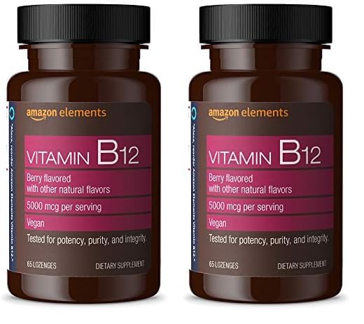 Frasco Amazon Elements vitamina B12 5000mcg 65 pastillas masticables