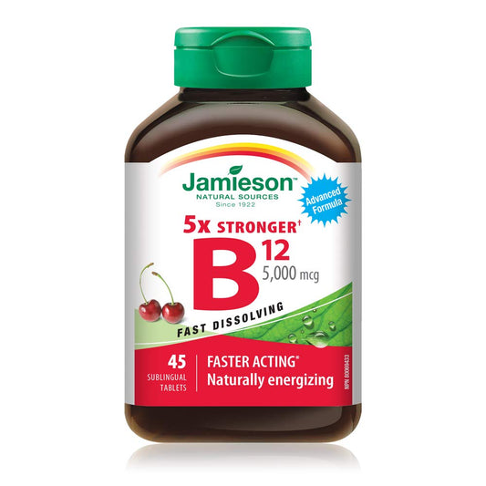 Frasco de vitamina b12 Jamieson 5000 mcg 45 tabletas