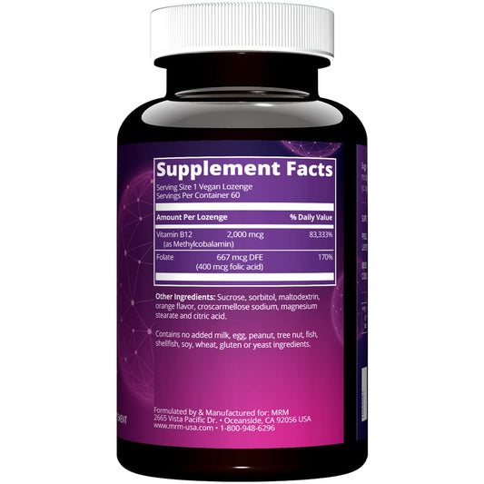 Frasco de vitamina B12 sublingual MRM 60 tabletas