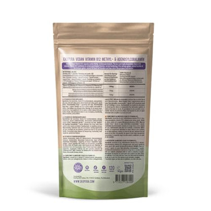 Frasco vitamina B12 vegana Ekopura suplemento cápsulas planta