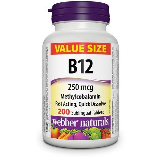 Frasco vitamina B12 Webber Naturals 200 tabletas sublinguales