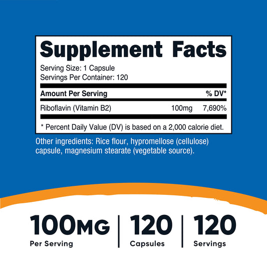 Frasco vitamina B2 Nutricost riboflavina de calidad