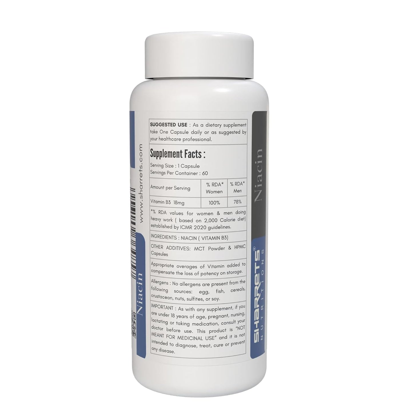 Frasco de vitamina b3 niacina suplemento genérico