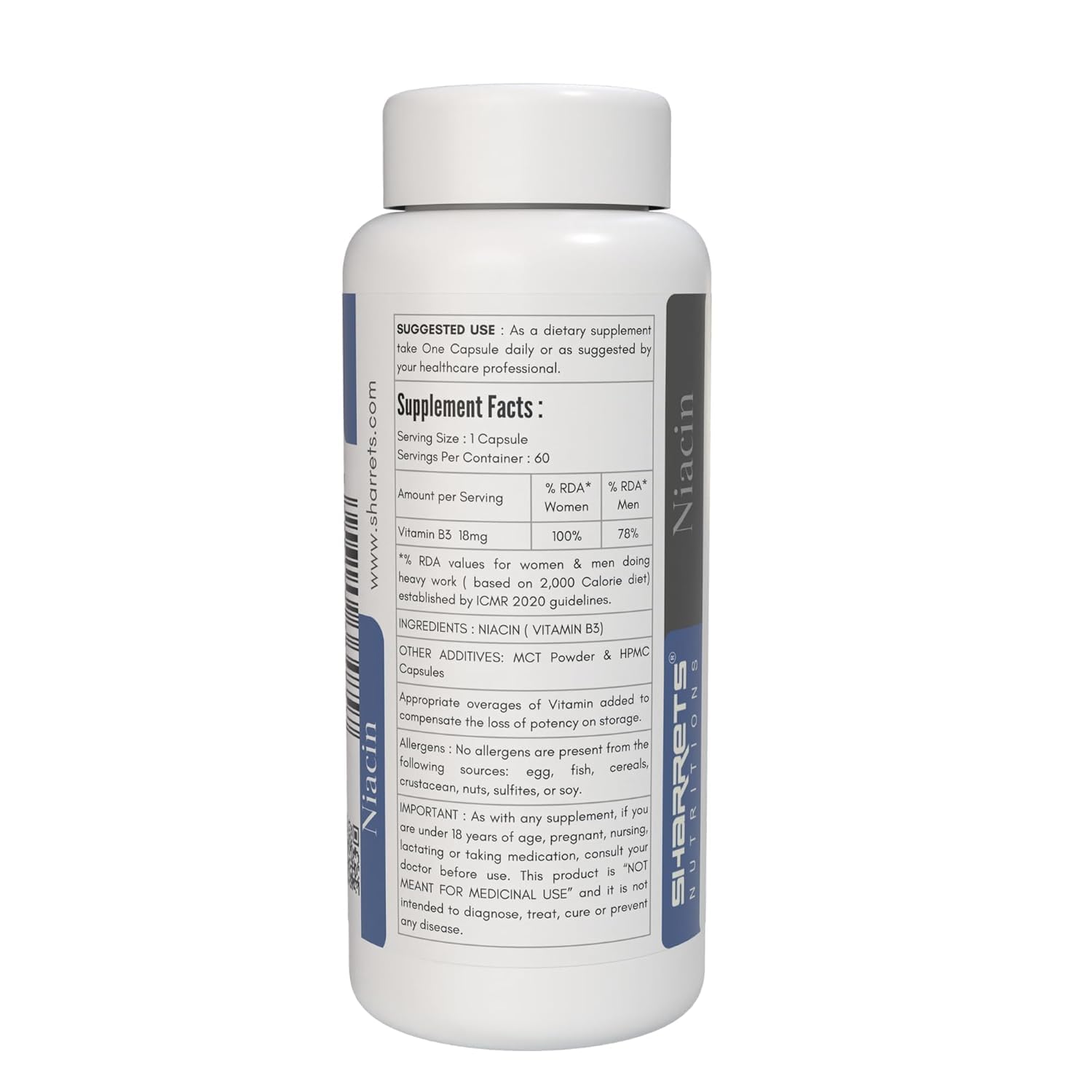 Frasco de vitamina b3 niacina suplemento genérico