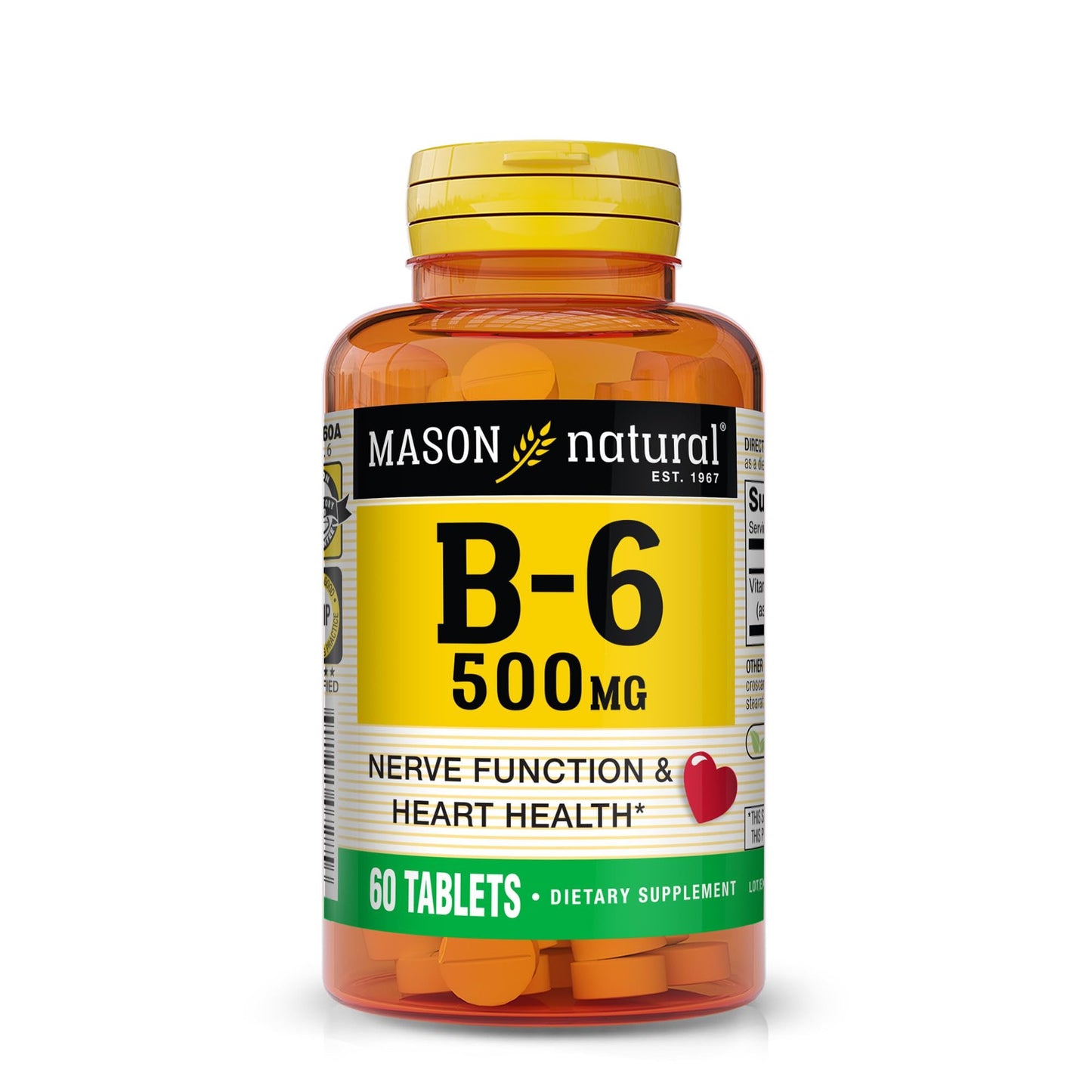 Frasco de Vitaminas B6 Mason Natural 500mg 60 tabletas
