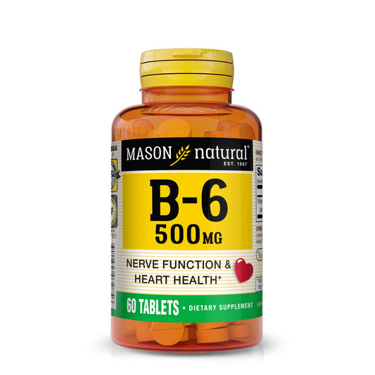 Frasco de Vitaminas B6 Mason Natural 500mg 60 tabletas