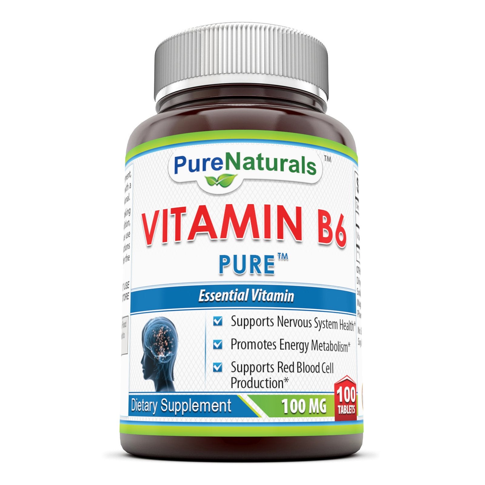 Frasco suplemento vitamina B6 Pure Naturals 100 mg 100 tabletas