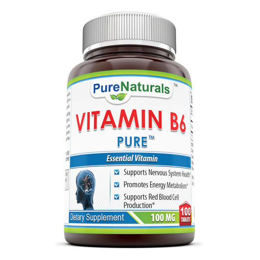 Frasco suplemento vitamina B6 Pure Naturals 100 mg 100 tabletas