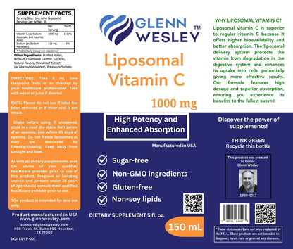 Frasco de vitamina c liposomal Glenn Wesley 1000mg 150ml