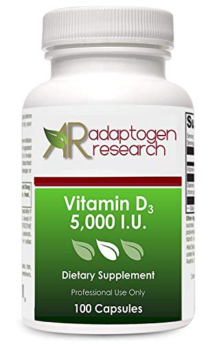 Frasco Vitamina D3 5000 UI Adaptogen Research 100 cápsulas vegetarianas