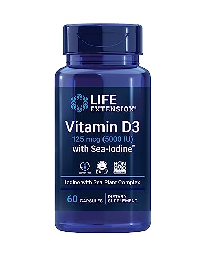 Frasco Vitamina D3 5000 UI con Iodo Marino Life Extension