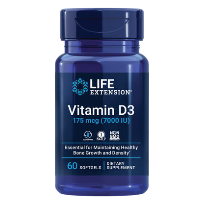 Frasco Vitamina D3 7000 UI Life Extension 60 cápsulas